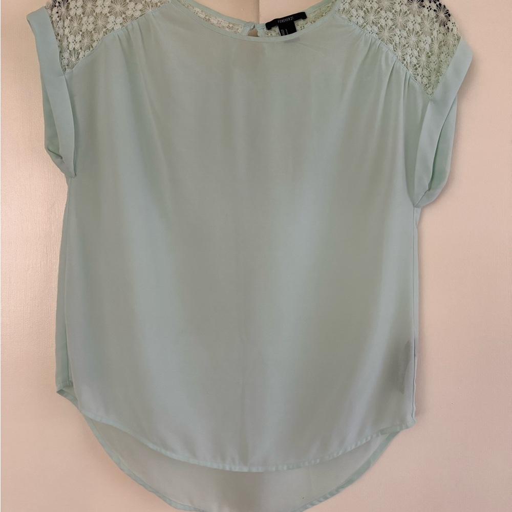Forever 21 Mint Lace Shoulder Blouse